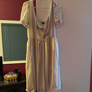 ModCloth Love Charm Rainbow Striped Fit and Flare Dress